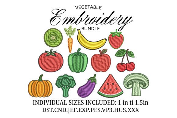 13 Vegetable Embroidery Designs Bundle