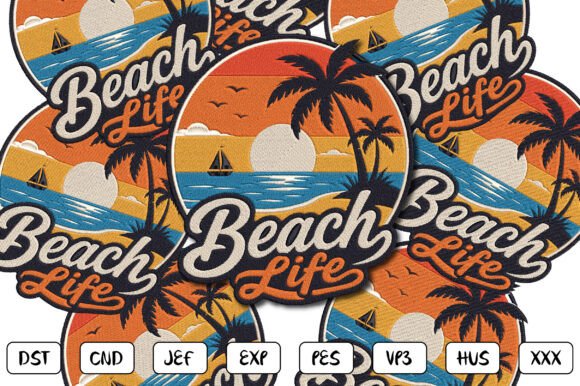 Beach Life Embroidery Design