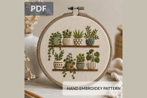 Botanical Shelf Hand Embroidery Pattern