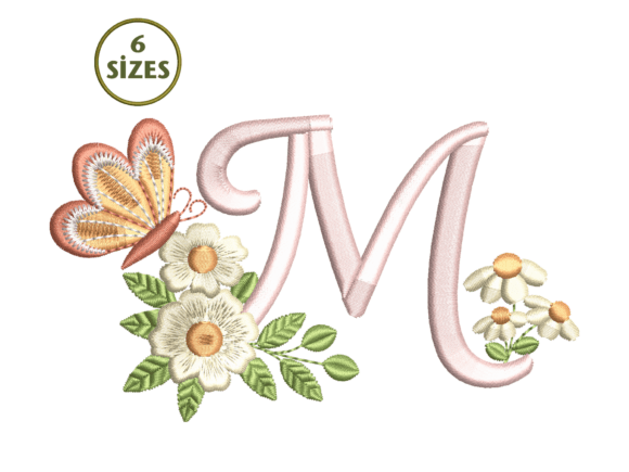 Butterfly Floral M Monogram Embroidery
