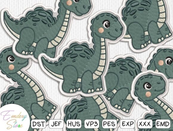 Cute Brontosaurus Dinosaur Embroidery