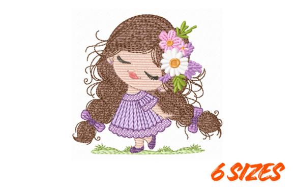 Cute Floral Girl Embroidery Design Art