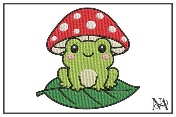 Cute Frog with Mushroom Hat Embroidery