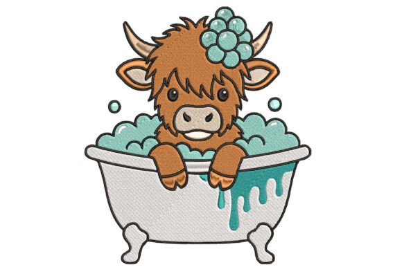 Cute Highland Cow Bath Embroidery Design