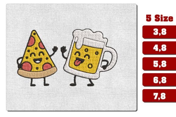 Cute Pizza and Beer Machine Embroidery