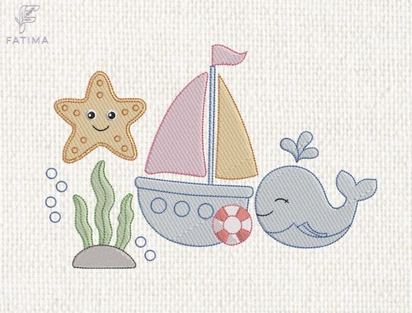 Cute Sea Animals Embroidery Design