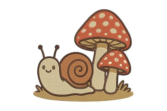 Cute Snail and Mushroom Embroidery