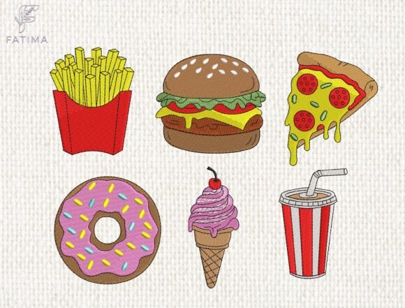 Fast Food Patch Embroidery Design Set