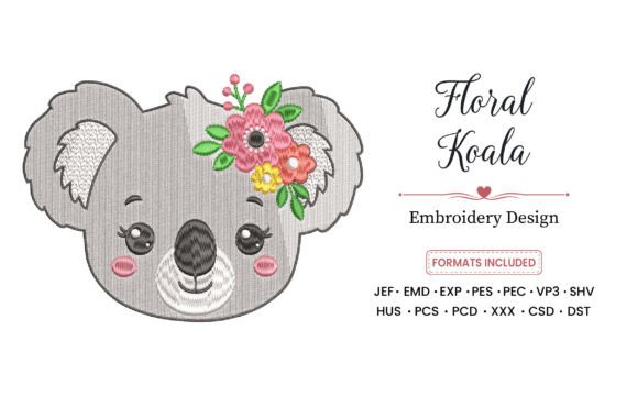 Floral Koala Embroidery Design