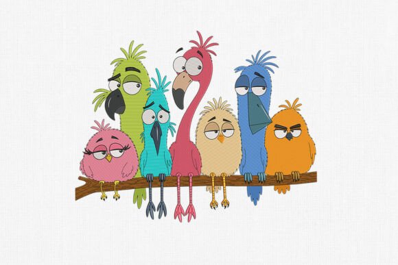 Funny Cartoon Birds Embroidery Design