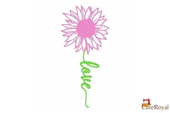 Love Sunflower Outline Embroidery