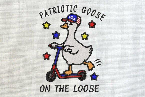 Patriotic Goose on Scooter Embroidery Design