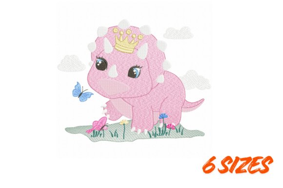 Princess Dino Embroidery Design