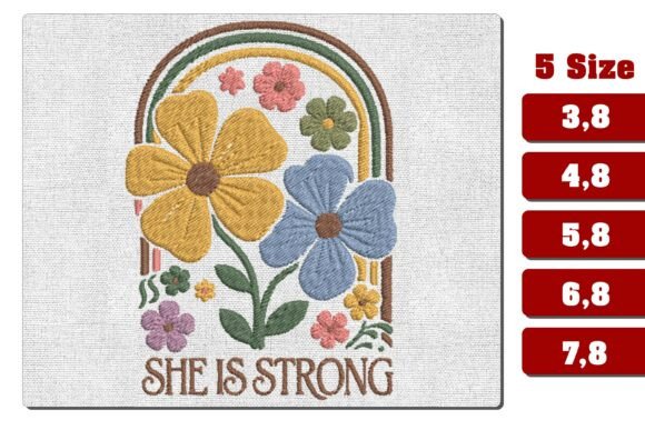 She Is Strong Boho Floral Embroidery PES