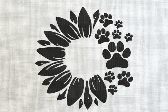 Sunflower Dog Paw Embroidery Design