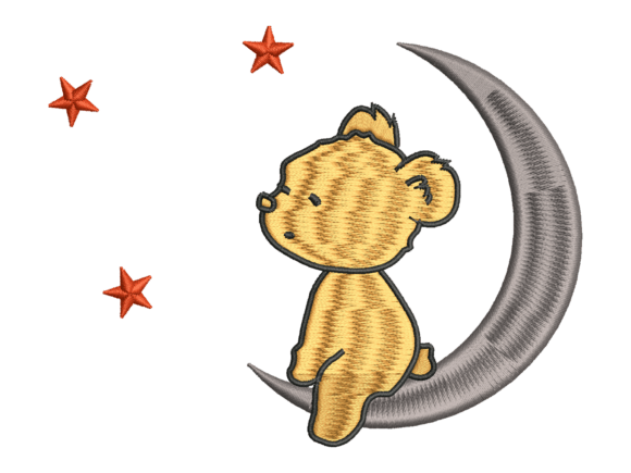 Teddy Bear on Moon Embroidery