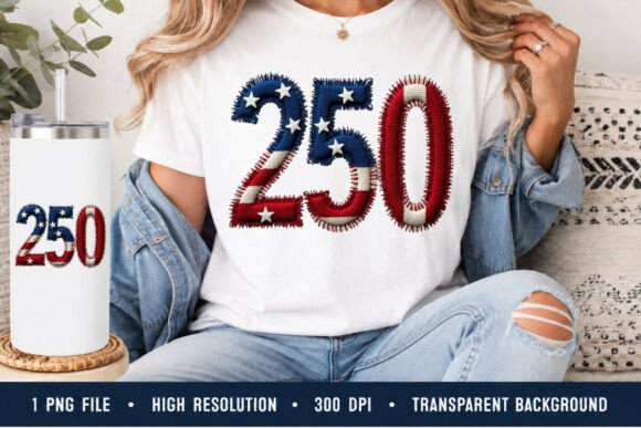 USA 250 Faux Embroidery PNG