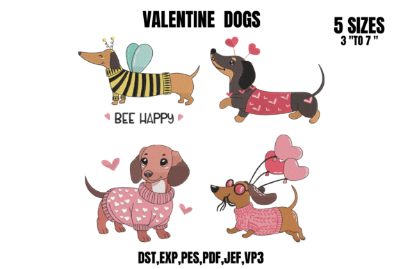 Valentine Dogs Design Embroidery Bundle